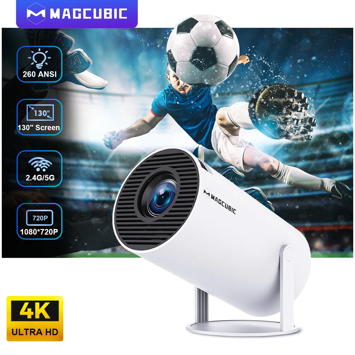 Magcubic HY300 Pro 4K Portable Projector - Experience Crystal Clear Entertainment with Android 11, Dual Wi-Fi, 260 ANSI Lumens, and Bluetooth 5.0 for Outdoor Cinematic Adventures